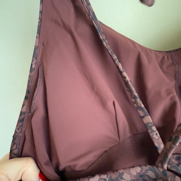 Athleta Animal Print Chocolate Brown One Piece Keyhole Swimsuit Floral Large - Picture 7 of 8